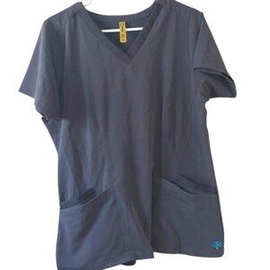 Aero  V-Neck Gray Scrub Top With Pockets For Women M